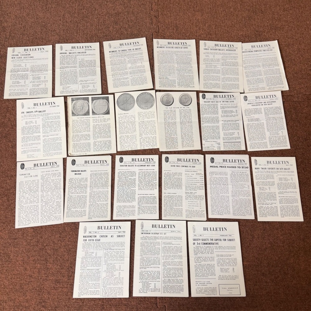 Vintage 1966-1968 American Numismatic Society Bulletin Newsletter Lot of 18 JFK